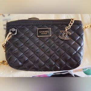 Chanel Black Quilted Women's Beauty Bag (beauty bag converted to a cross-body)